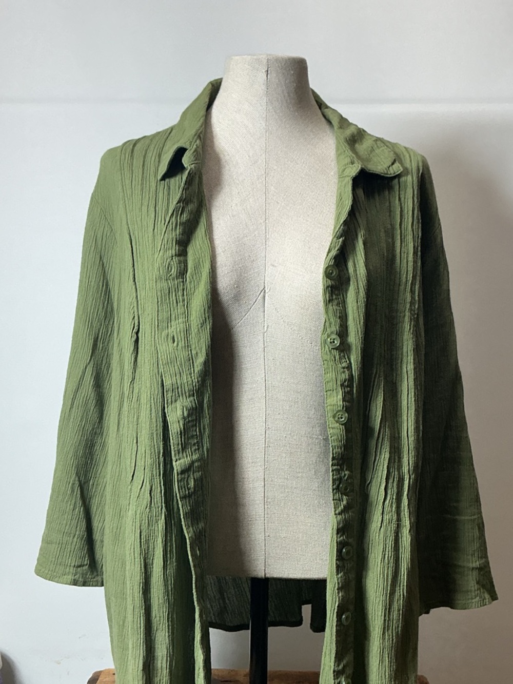 Woman Within Olive Green linen button up | Size: L